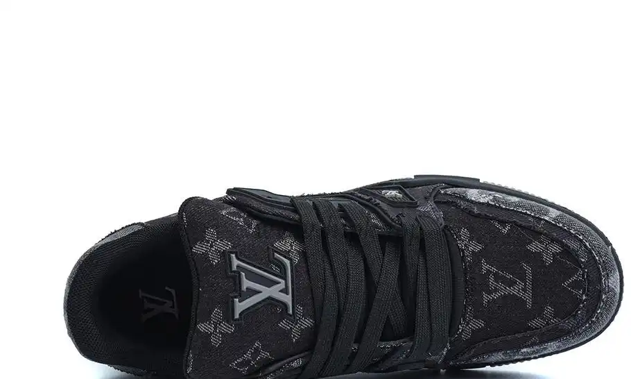 PK god Louis Vuitton LV Trainer Black Grey Denim Monogram retail materials ready to ship