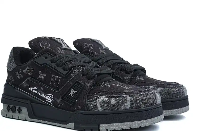 PK god Louis Vuitton LV Trainer Black Grey Denim Monogram retail materials ready to ship