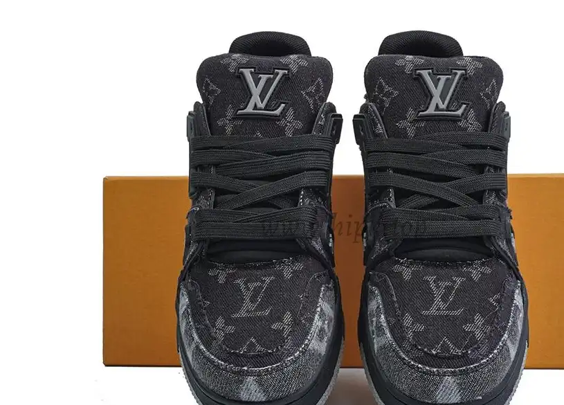 PK god Louis Vuitton LV Trainer Black Grey Denim Monogram retail materials ready to ship