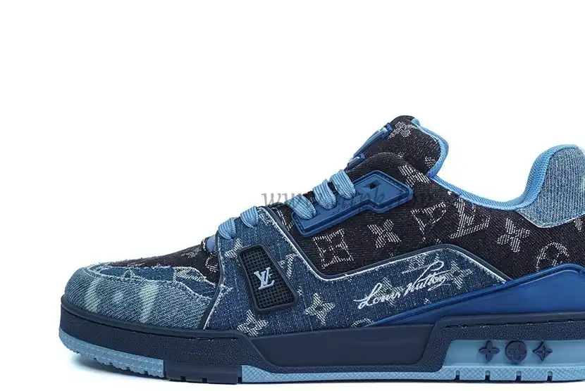 PK god Louis Vuitton LV Trainer Blue Black Denim Monogram retail materials ready to ship