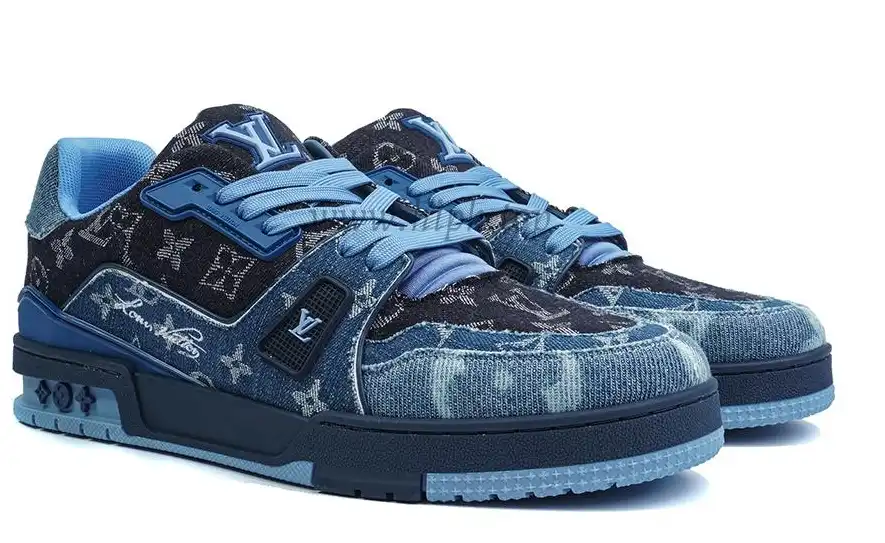 PK god Louis Vuitton LV Trainer Blue Black Denim Monogram retail materials ready to ship