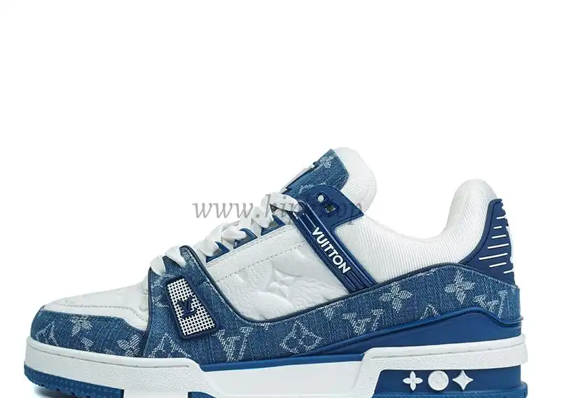 PK god Louis Vuitton LV Trainer Monogram Denim White Blue retail materials ready to ship