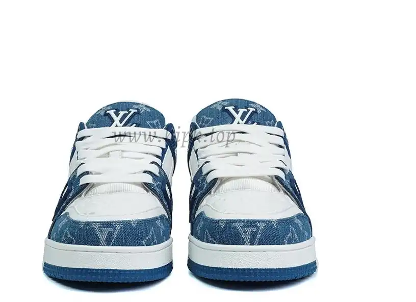 PK god Louis Vuitton LV Trainer Monogram Denim White Blue retail materials ready to ship