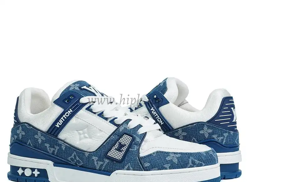 PK god Louis Vuitton LV Trainer Monogram Denim White Blue retail materials ready to ship