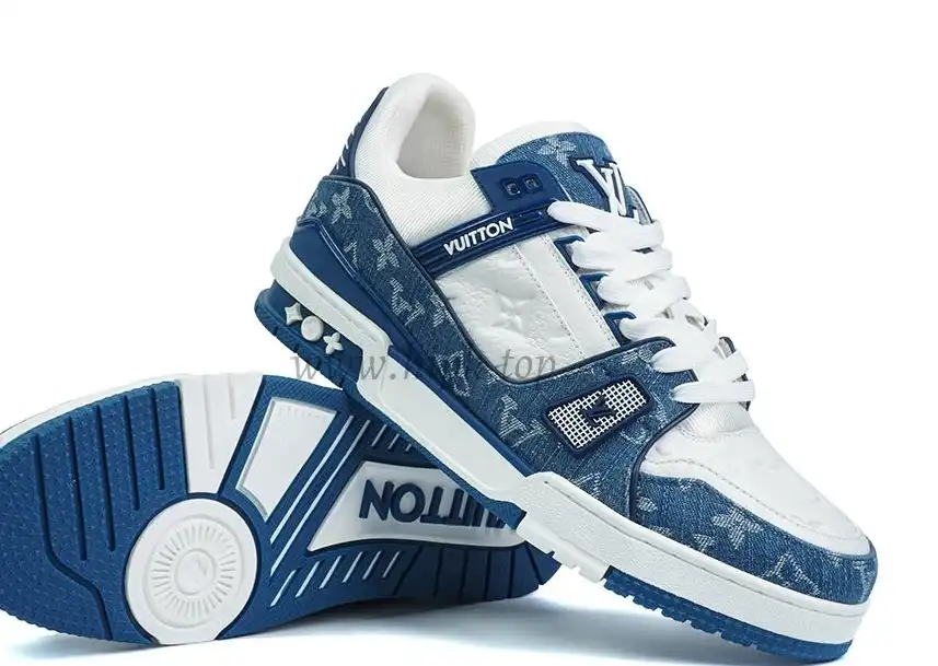 PK god Louis Vuitton LV Trainer Monogram Denim White Blue retail materials ready to ship