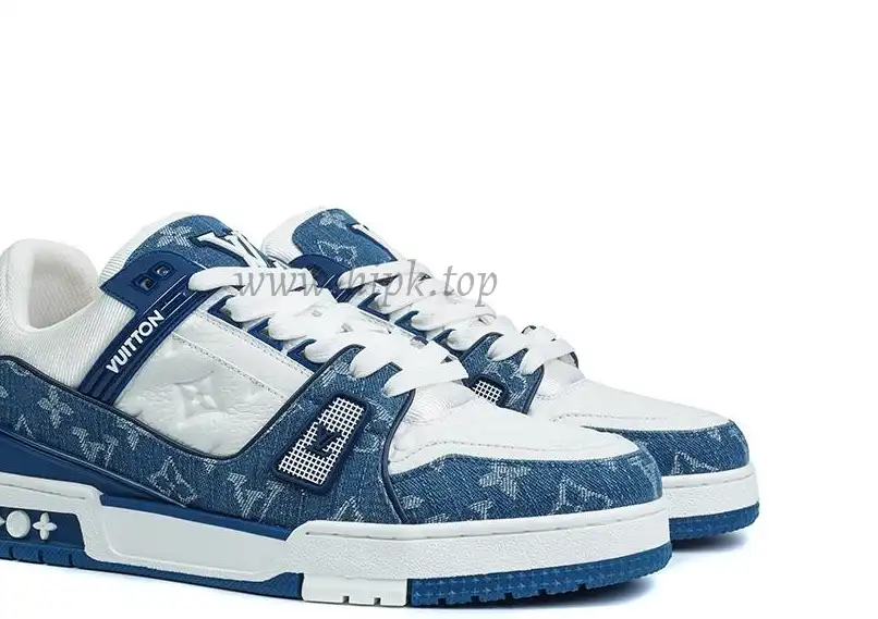 PK god Louis Vuitton LV Trainer Monogram Denim White Blue retail materials ready to ship