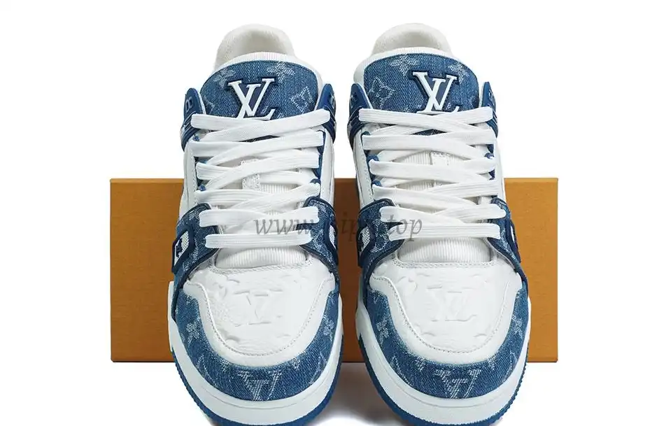 PK god Louis Vuitton LV Trainer Monogram Denim White Blue retail materials ready to ship