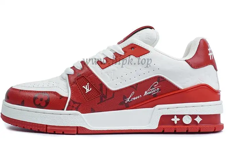 Pkgod Louis Vuitton Trainer White Red Monogram retail materials ready to ship