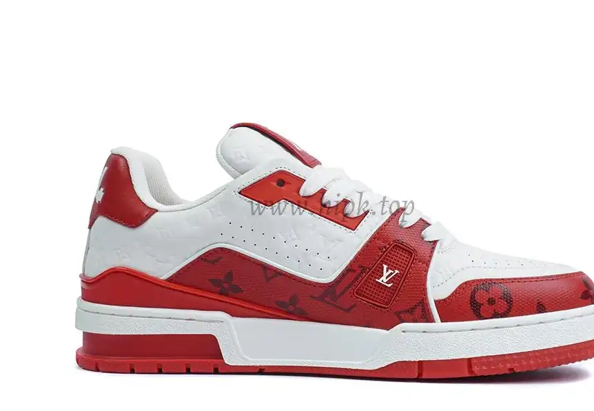 Pkgod Louis Vuitton Trainer White Red Monogram retail materials ready to ship