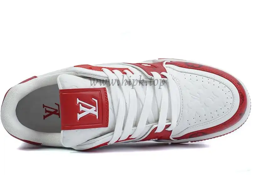 Pkgod Louis Vuitton Trainer White Red Monogram retail materials ready to ship