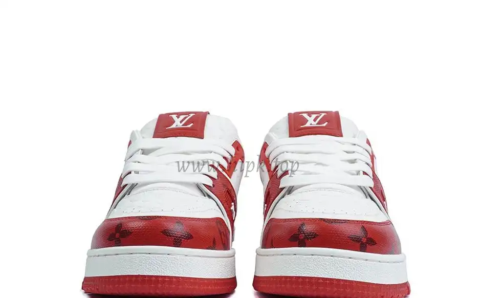 Pkgod Louis Vuitton Trainer White Red Monogram retail materials ready to ship