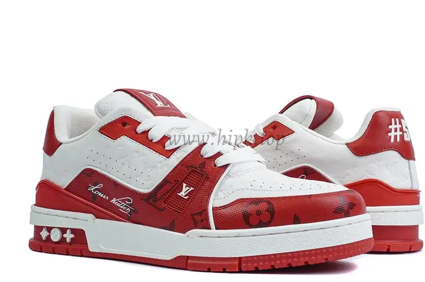 Pkgod Louis Vuitton Trainer White Red Monogram retail materials ready to ship