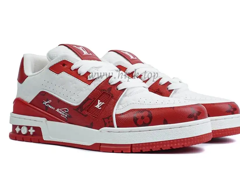 Pkgod Louis Vuitton Trainer White Red Monogram retail materials ready to ship