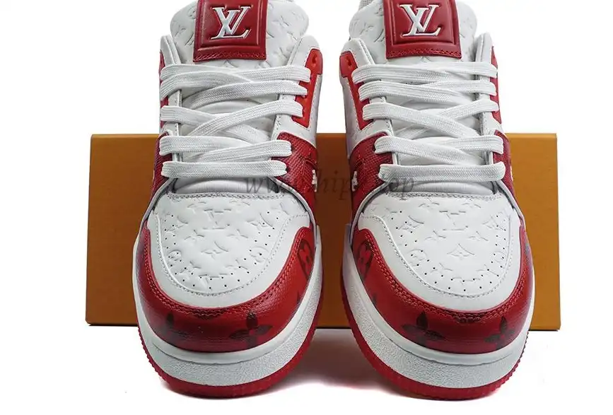 Pkgod Louis Vuitton Trainer White Red Monogram retail materials ready to ship