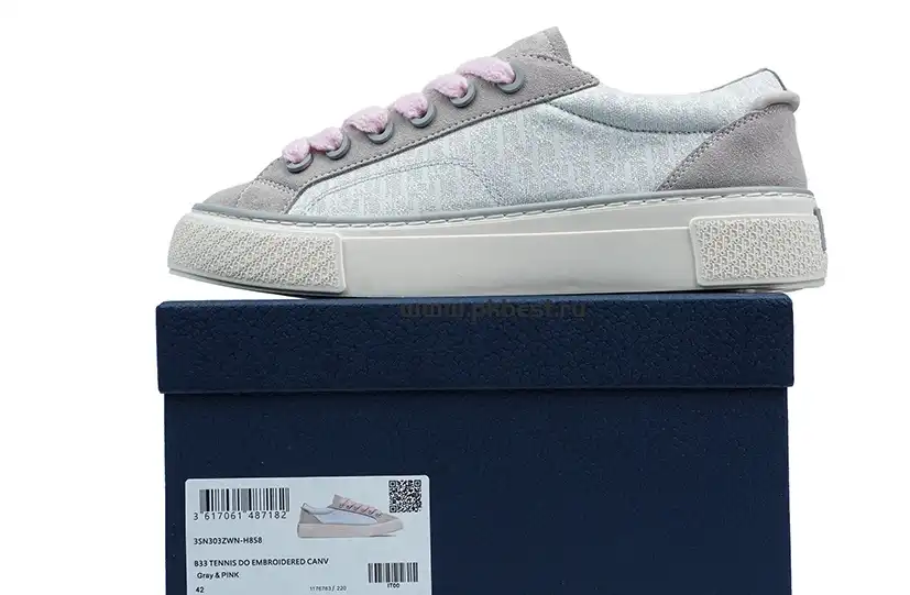 PK GOD Dior B33 TENNIS  DO  EMBROIDERED  CANV Gray & PINK RETAIL MATERIALS READY TO SHIP