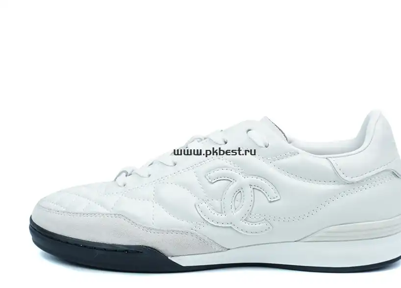 PK GOD CHANEL Shiny Calfskin Suede Quilted CC Logo Sneakers White RETAIL MATERIALS READY TO SHIP