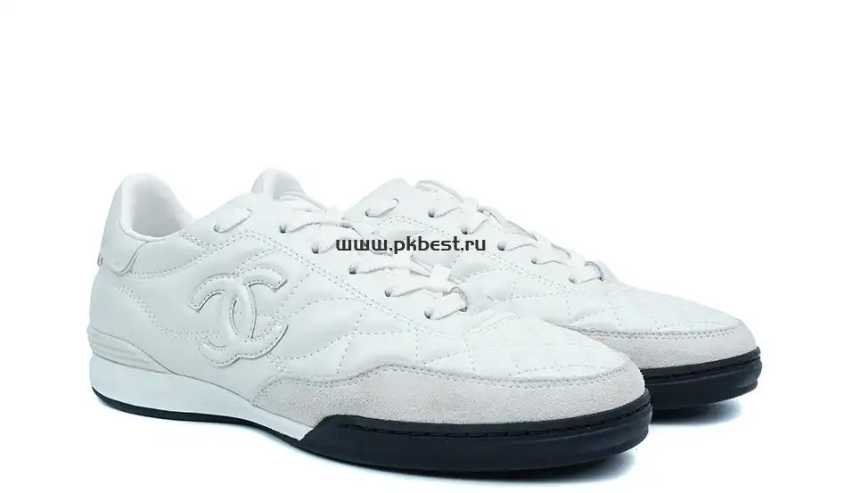 PK GOD CHANEL Shiny Calfskin Suede Quilted CC Logo Sneakers White RETAIL MATERIALS READY TO SHIP