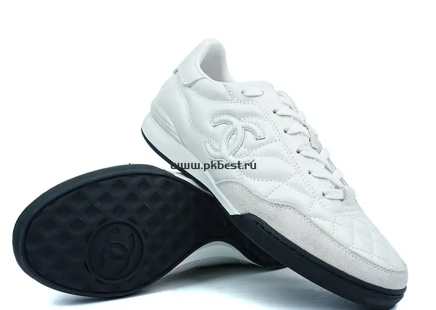 PK GOD CHANEL Shiny Calfskin Suede Quilted CC Logo Sneakers White RETAIL MATERIALS READY TO SHIP