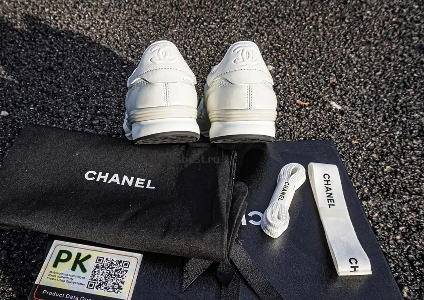 PK GOD CHANEL Shiny Calfskin Suede Quilted CC Logo Sneakers White RETAIL MATERIALS READY TO SHIP