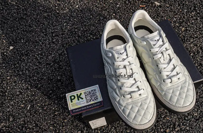 PK GOD CHANEL Shiny Calfskin Suede Quilted CC Logo Sneakers White RETAIL MATERIALS READY TO SHIP