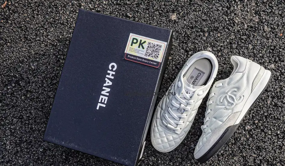 PK GOD CHANEL Shiny Calfskin Suede Quilted CC Logo Sneakers White RETAIL MATERIALS READY TO SHIP