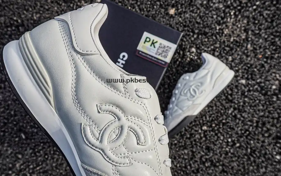 PK GOD CHANEL Shiny Calfskin Suede Quilted CC Logo Sneakers White RETAIL MATERIALS READY TO SHIP