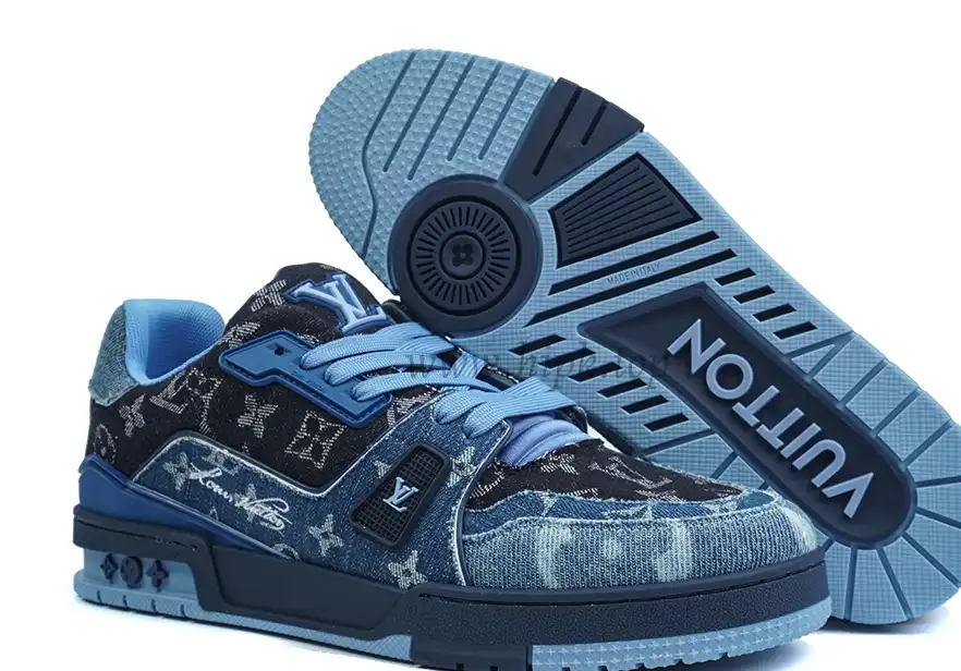 PK god Louis Vuitton LV Trainer Blue Black Denim Monogram retail materials ready to ship