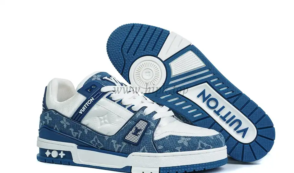 PK god Louis Vuitton LV Trainer Monogram Denim White Blue retail materials ready to ship