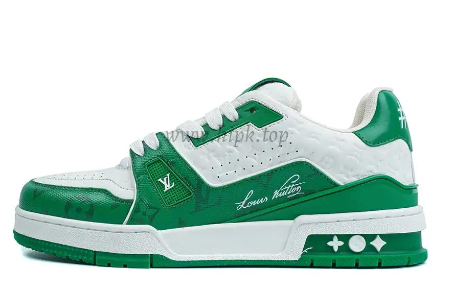 Pkgod Louis Vuitton Trainer White Green Monogram retail materials ready to ship