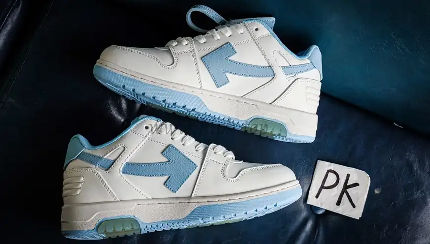 PK GOD OFF-WHITE OOO Low Out Of Office Calf Leather White Light Blue RETAIL MATERIALS READY TO SHIP