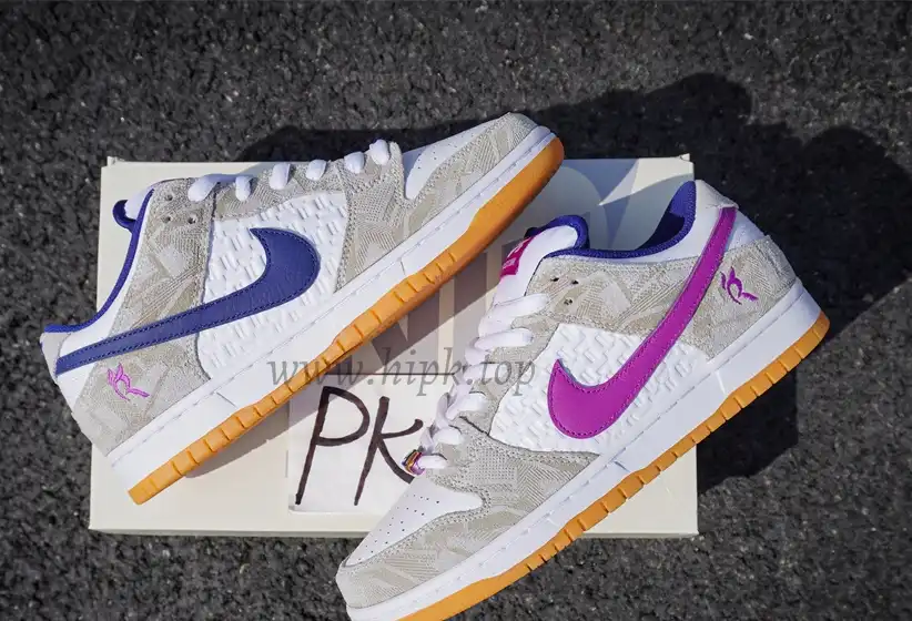 PK God Rayssa Leal x Nike SB Dunk Low Pure Platinum and Vivid Purple retail materials ready to ship