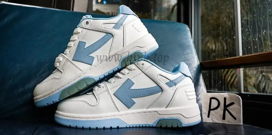 PK GOD OFF-WHITE OOO Low Out Of Office Calf Leather White Light Blue RETAIL MATERIALS READY TO SHIP