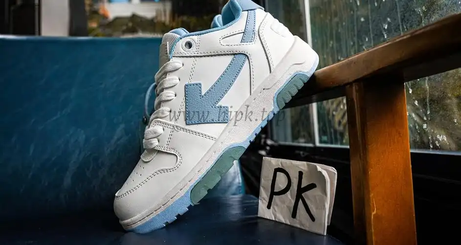 PK GOD OFF-WHITE OOO Low Out Of Office Calf Leather White Light Blue RETAIL MATERIALS READY TO SHIP