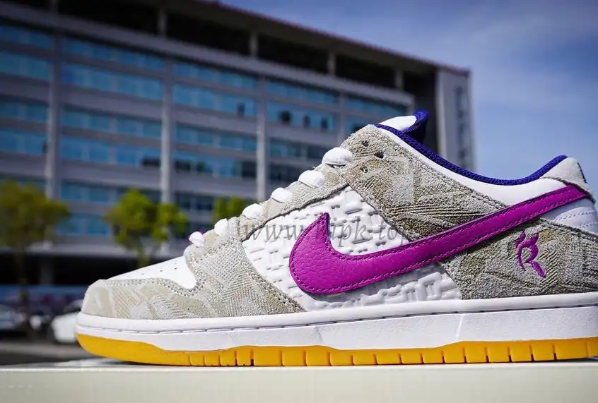 PK God Rayssa Leal x Nike SB Dunk Low Pure Platinum and Vivid Purple retail materials ready to ship