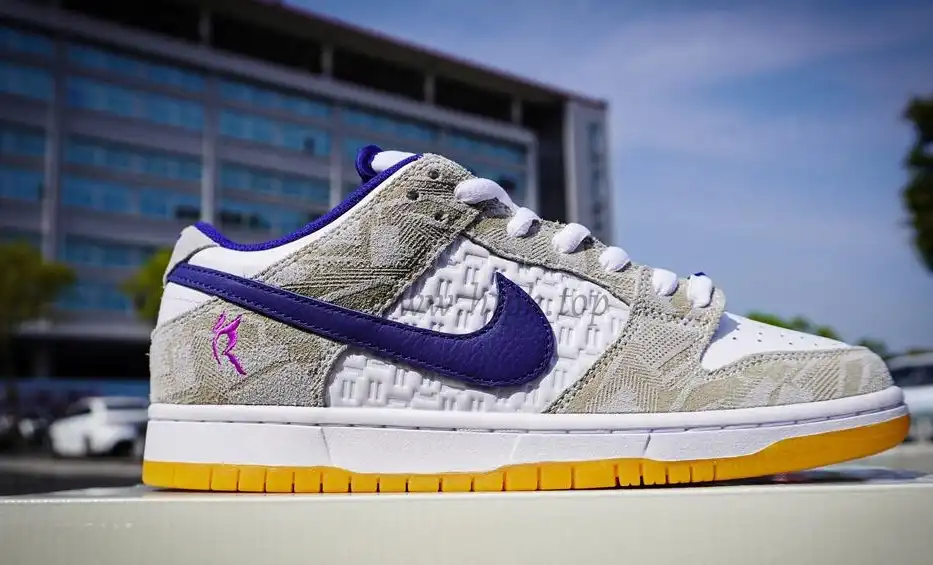 PK God Rayssa Leal x Nike SB Dunk Low Pure Platinum and Vivid Purple retail materials ready to ship