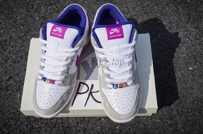 PK God Rayssa Leal x Nike SB Dunk Low Pure Platinum and Vivid Purple retail materials ready to ship