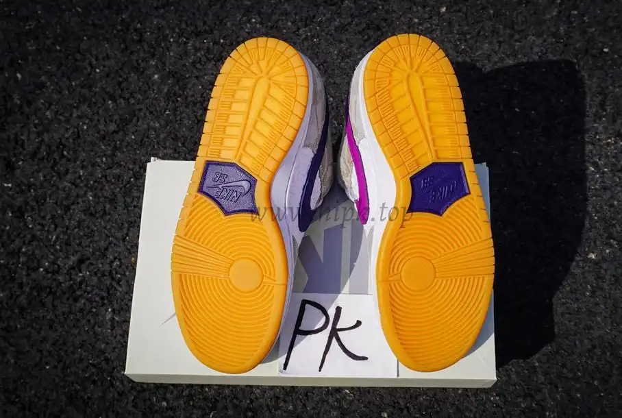 PK God Rayssa Leal x Nike SB Dunk Low Pure Platinum and Vivid Purple retail materials ready to ship