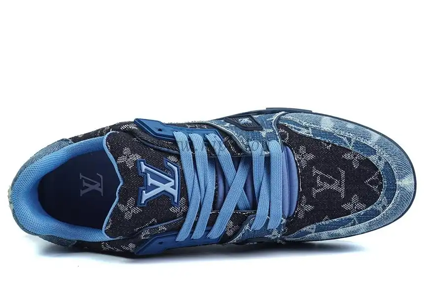 PK god Louis Vuitton LV Trainer Blue Black Denim Monogram retail materials ready to ship