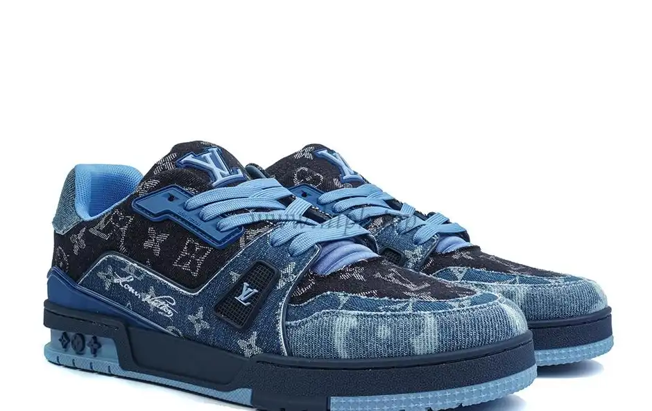 PK god Louis Vuitton LV Trainer Blue Black Denim Monogram retail materials ready to ship