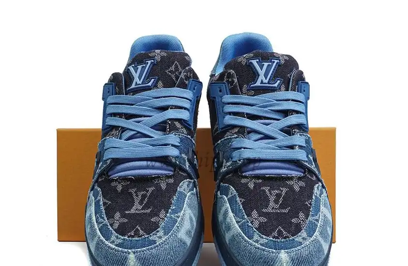 PK god Louis Vuitton LV Trainer Blue Black Denim Monogram retail materials ready to ship