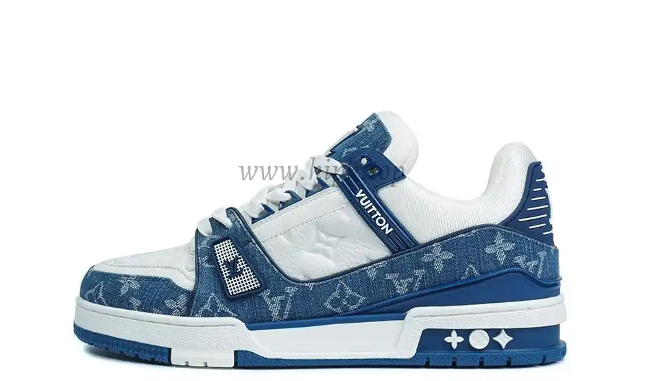 PK god Louis Vuitton LV Trainer Monogram Denim White Blue retail materials ready to ship