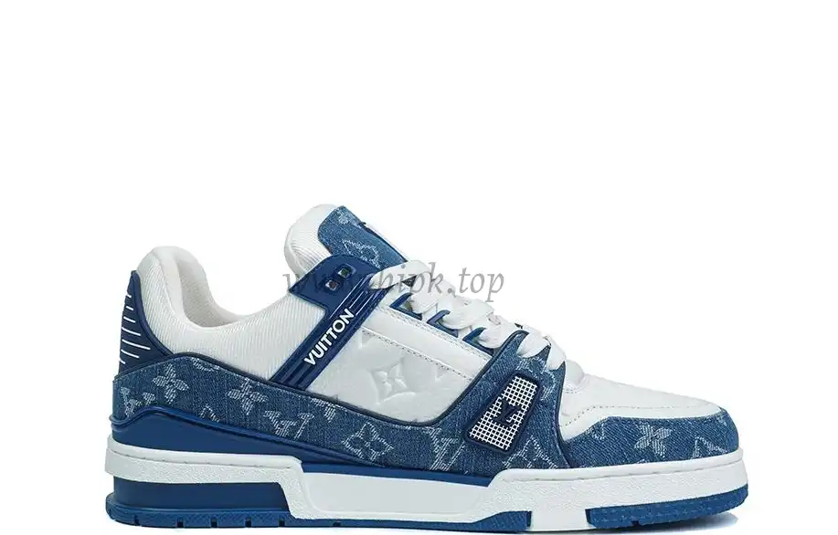 PK god Louis Vuitton LV Trainer Monogram Denim White Blue retail materials ready to ship