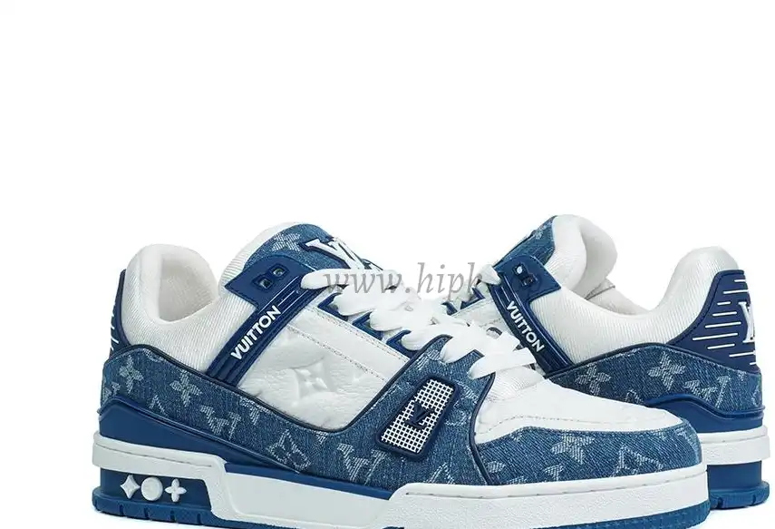 PK god Louis Vuitton LV Trainer Monogram Denim White Blue retail materials ready to ship