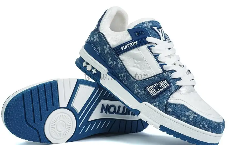 PK god Louis Vuitton LV Trainer Monogram Denim White Blue retail materials ready to ship