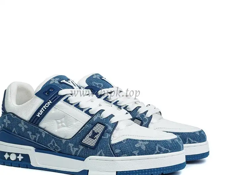 PK god Louis Vuitton LV Trainer Monogram Denim White Blue retail materials ready to ship