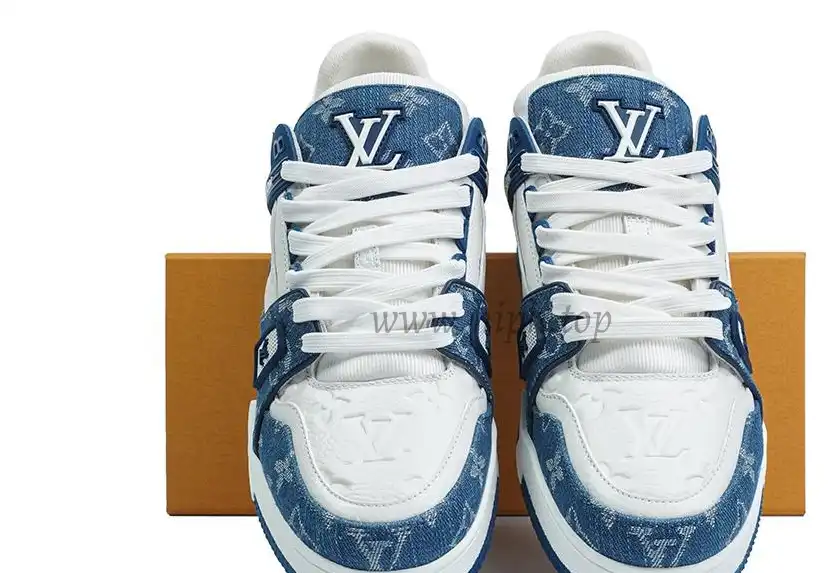 PK god Louis Vuitton LV Trainer Monogram Denim White Blue retail materials ready to ship