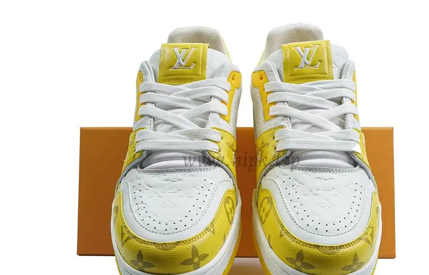 Pkgod Louis Vuitton TrainerWhite Yellow Monogram retail materials ready to ship