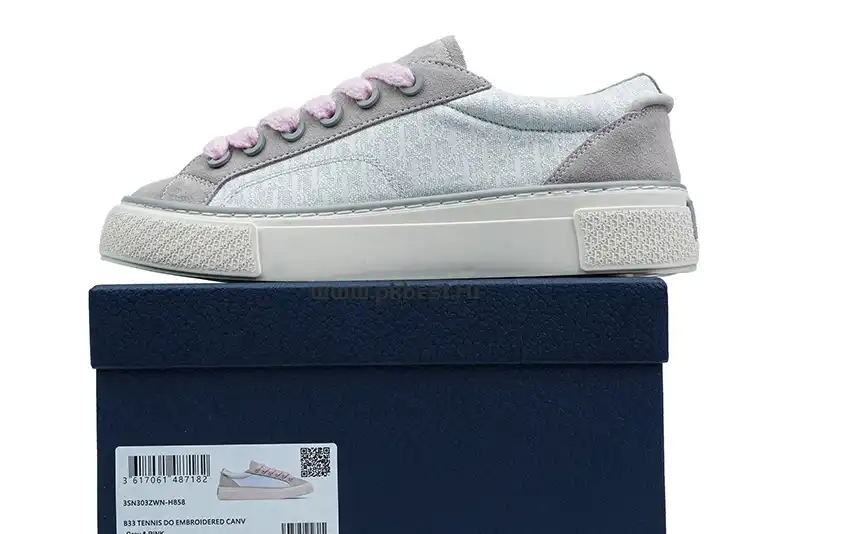 PK GOD Dior B33 TENNIS  DO  EMBROIDERED  CANV Gray & PINK RETAIL MATERIALS READY TO SHIP