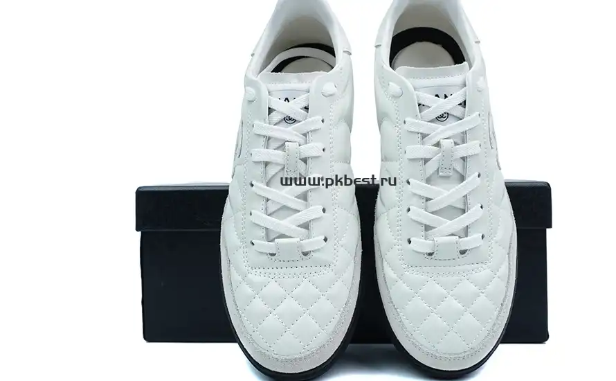 PK GOD CHANEL Shiny Calfskin Suede Quilted CC Logo Sneakers White RETAIL MATERIALS READY TO SHIP