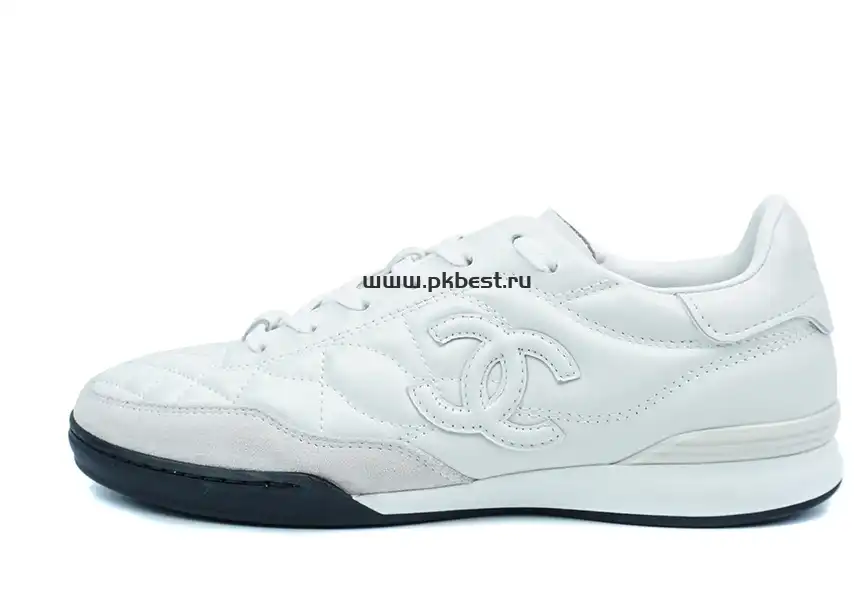 PK GOD CHANEL Shiny Calfskin Suede Quilted CC Logo Sneakers White RETAIL MATERIALS READY TO SHIP